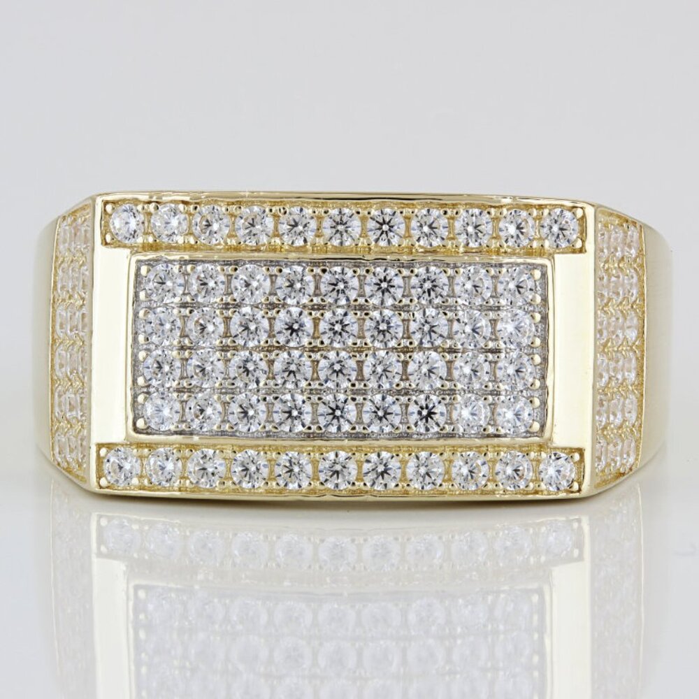 Men's 14KYG Pave Signet Statement Ring 58 Round CZ Cubic Zirconia Stones